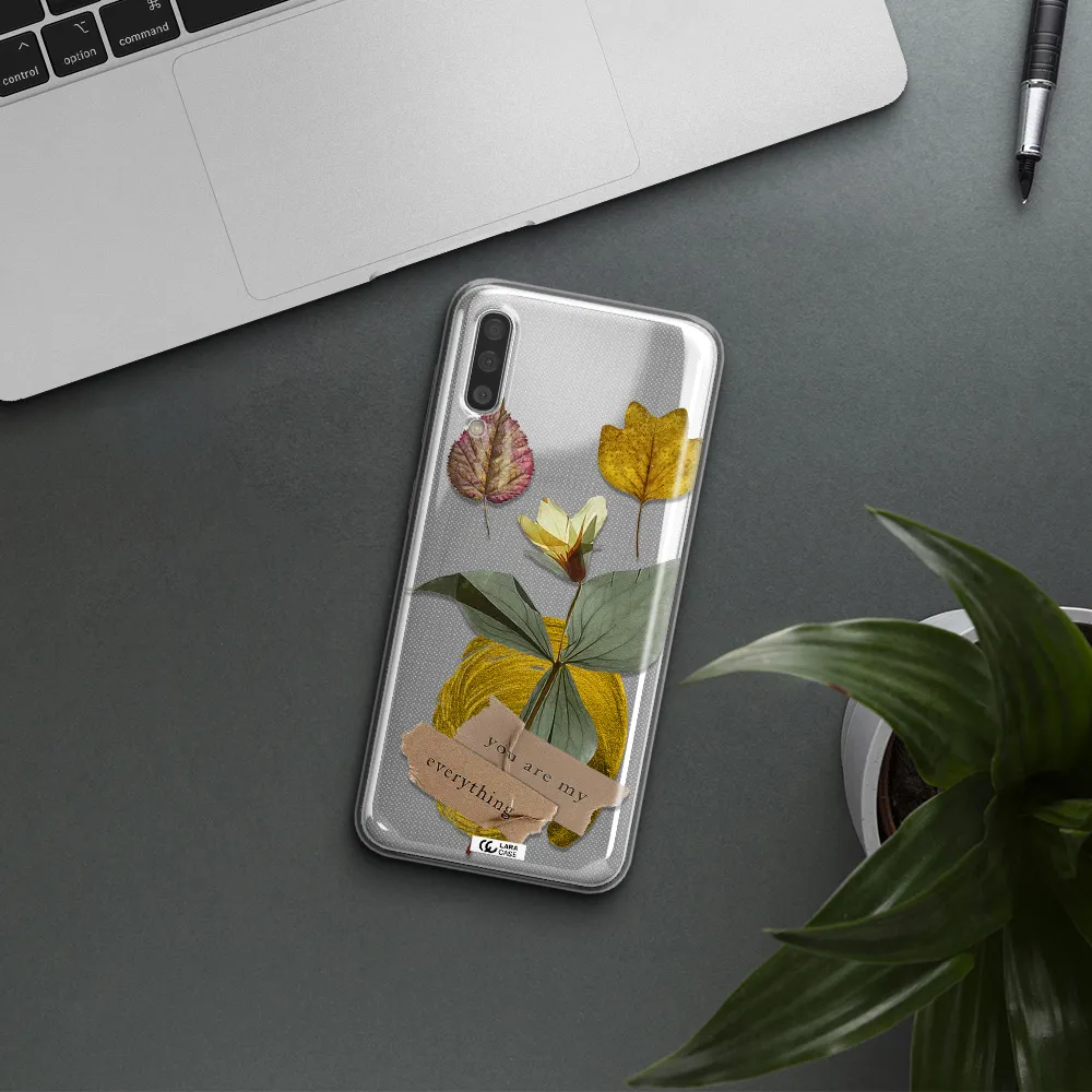 A Flower With Leaves And A Box Samsung A50 Clear Tpu Case