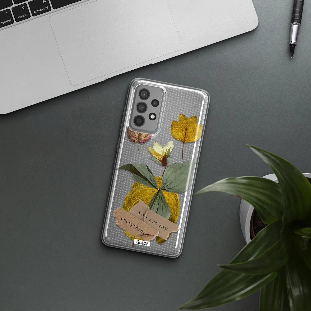 A Flower With Leaves And A Box Samsung A52 Clear Tpu Case