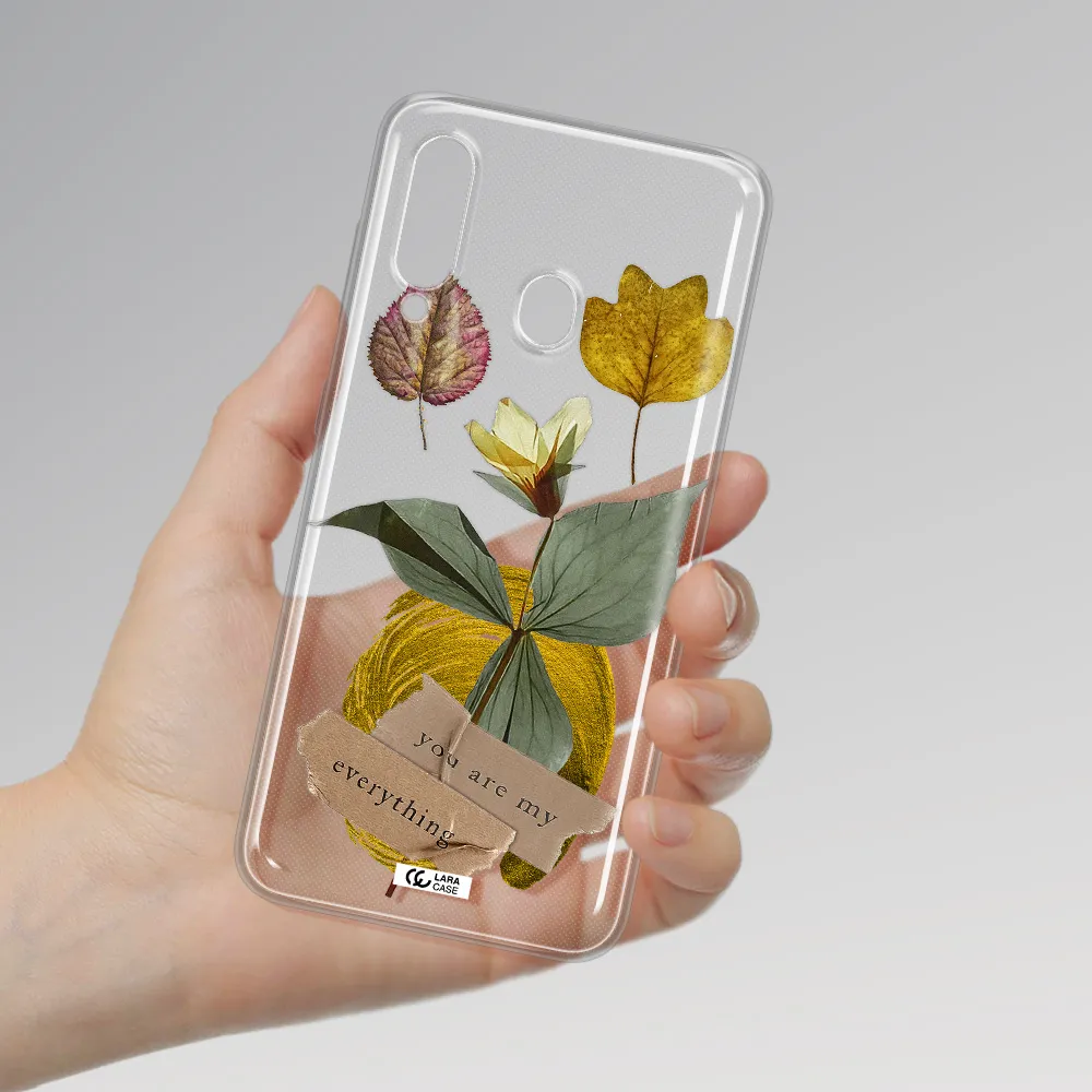 A Flower With Leaves And A Box Samsung A60 Clear Tpu Case
