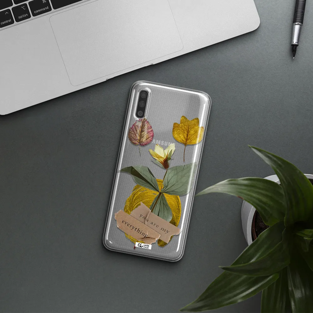 A Flower With Leaves And A Box Samsung A70 Clear Tpu Case