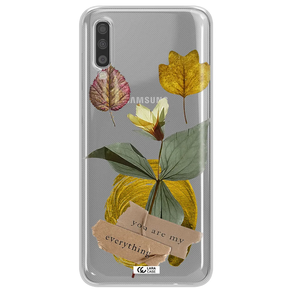 A Flower With Leaves And A Box Samsung A70S Clear Tpu Case