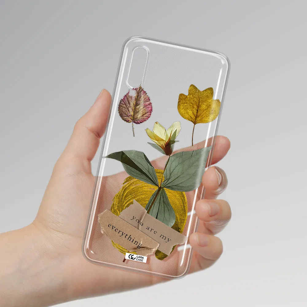 A Flower With Leaves And A Box Samsung A70S Clear Tpu Case