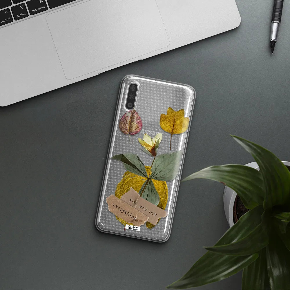 A Flower With Leaves And A Box Samsung A70S Clear Tpu Case