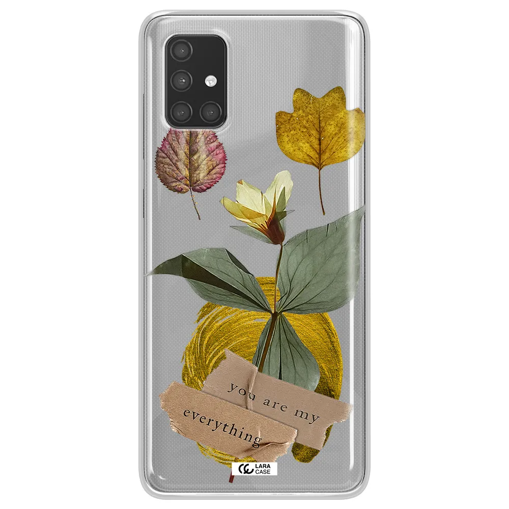 A Flower With Leaves And A Box Samsung A71 Clear Tpu Case