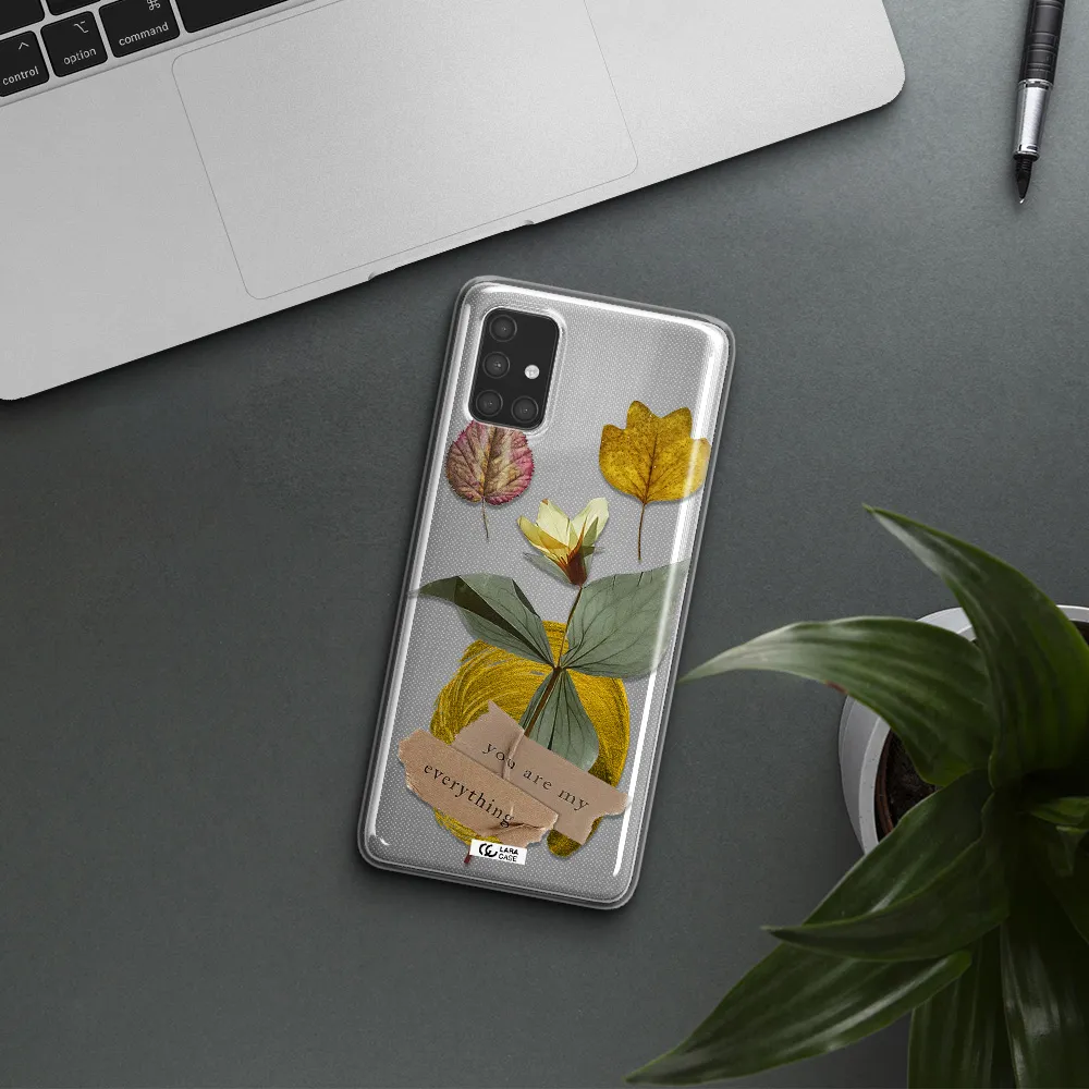 A Flower With Leaves And A Box Samsung A71 Clear Tpu Case