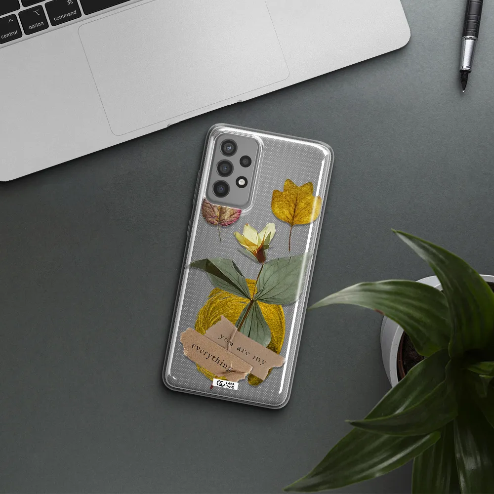 A Flower With Leaves And A Box Samsung A72 Clear Tpu Case