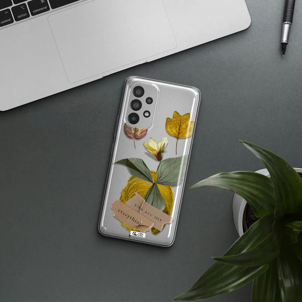 A Flower With Leaves And A Box Samsung A73 Clear Tpu Case