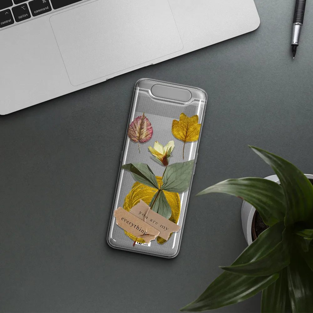 A Flower With Leaves And A Box Samsung A80 Clear Tpu Case