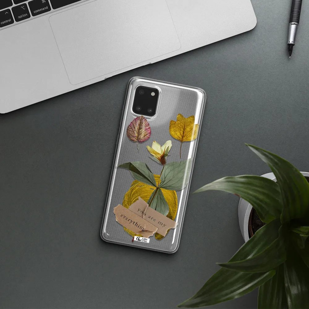 A Flower With Leaves And A Box Samsung A81 Clear Tpu Case