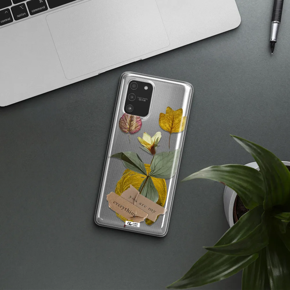 A Flower With Leaves And A Box Samsung A91 Clear Tpu Case