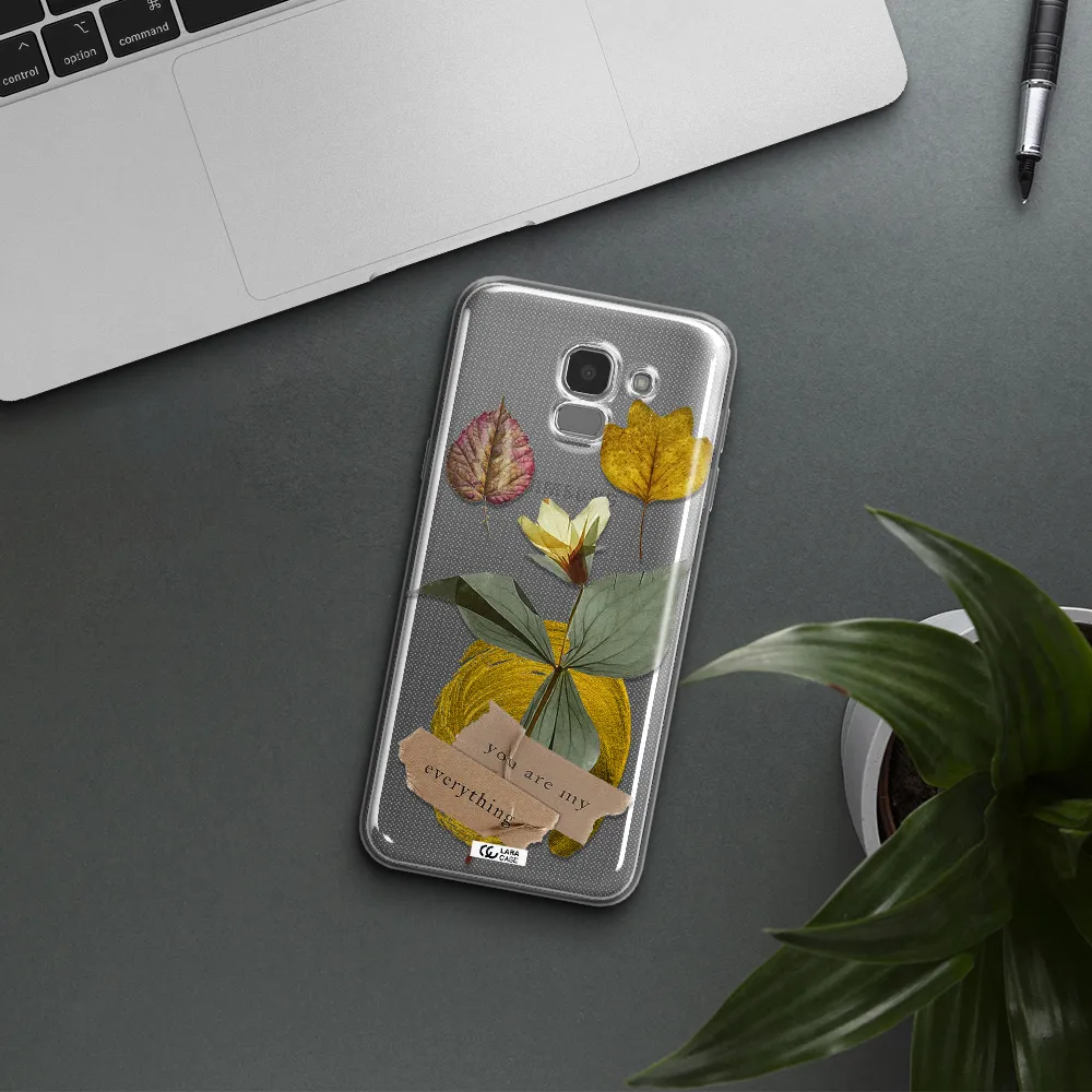A Flower With Leaves And A Box Samsung J6 Clear Tpu Case