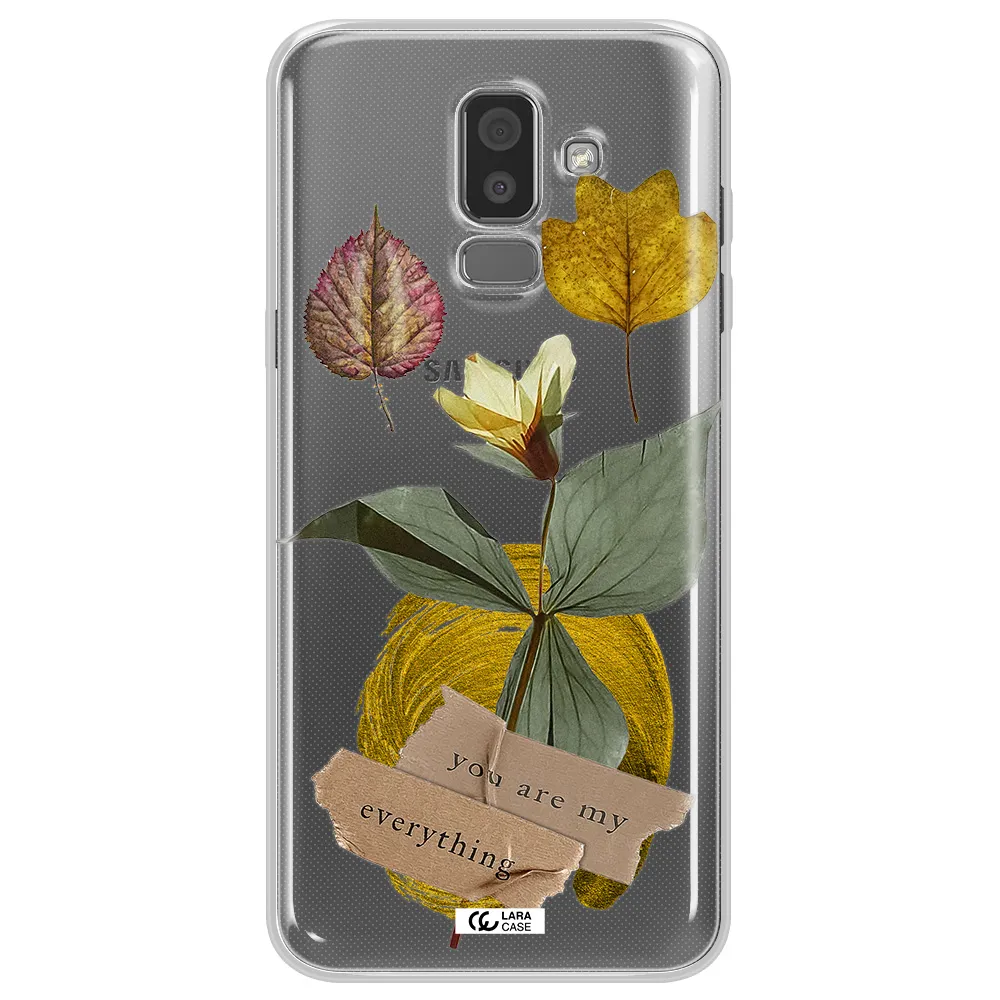 A Flower With Leaves And A Box Samsung J8 Clear Tpu Case