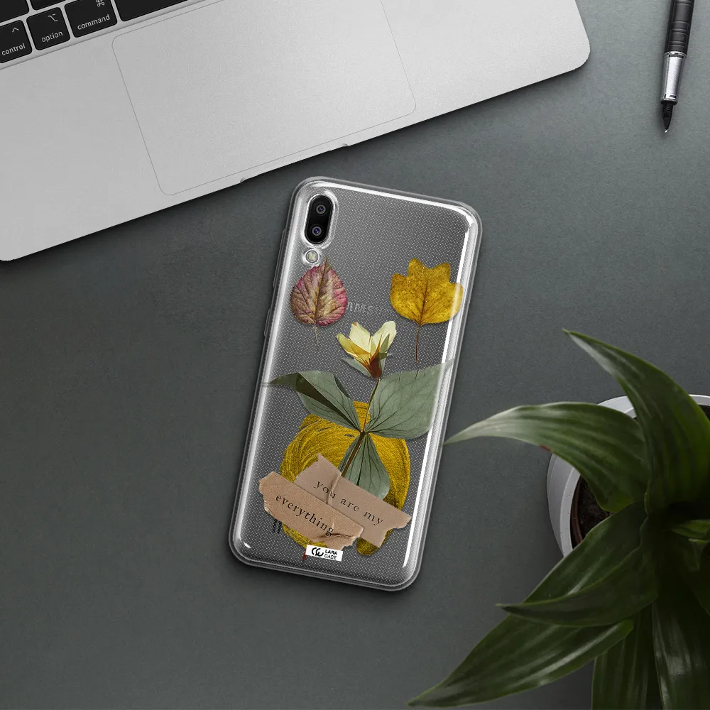 A Flower With Leaves And A Box Samsung M10 Clear Tpu Case