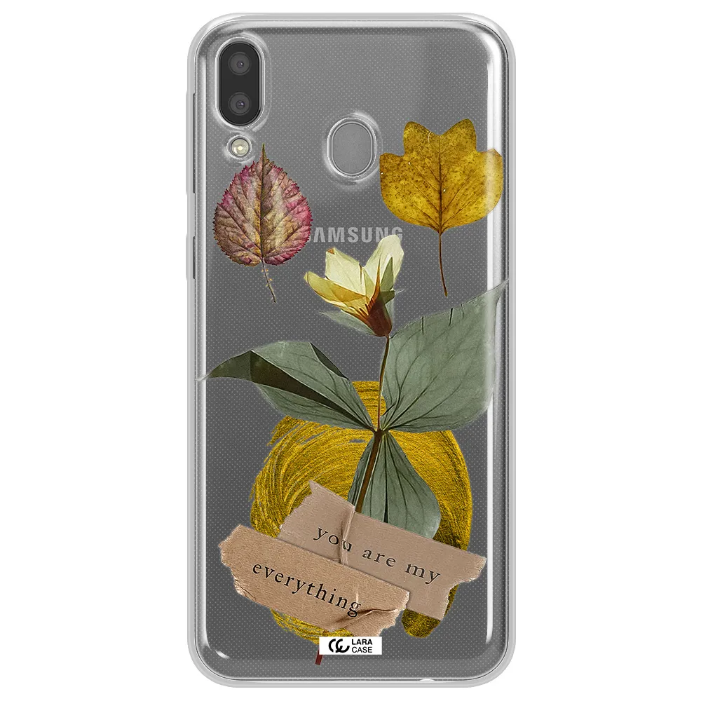 A Flower With Leaves And A Box Samsung M20 Clear Tpu Case