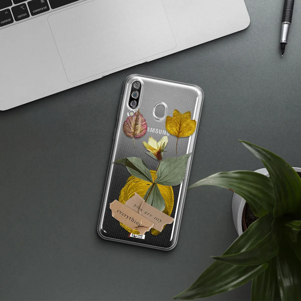 A Flower With Leaves And A Box Samsung M30 Clear Tpu Case