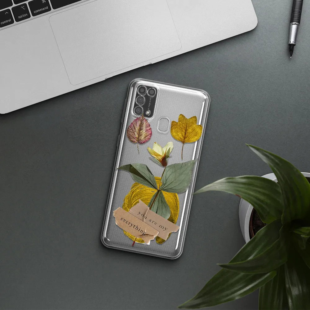 A Flower With Leaves And A Box Samsung M31 Clear Tpu Case