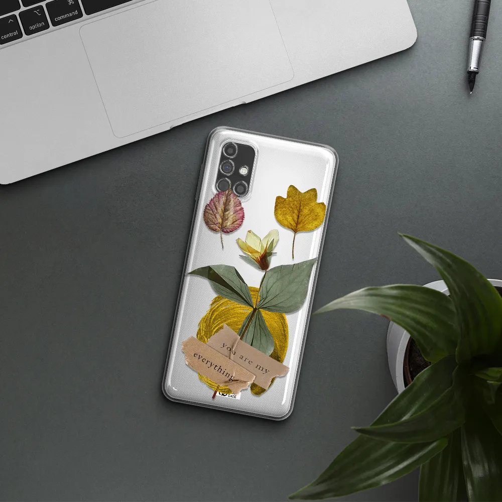 A Flower With Leaves And A Box Samsung M31S Clear Tpu Case