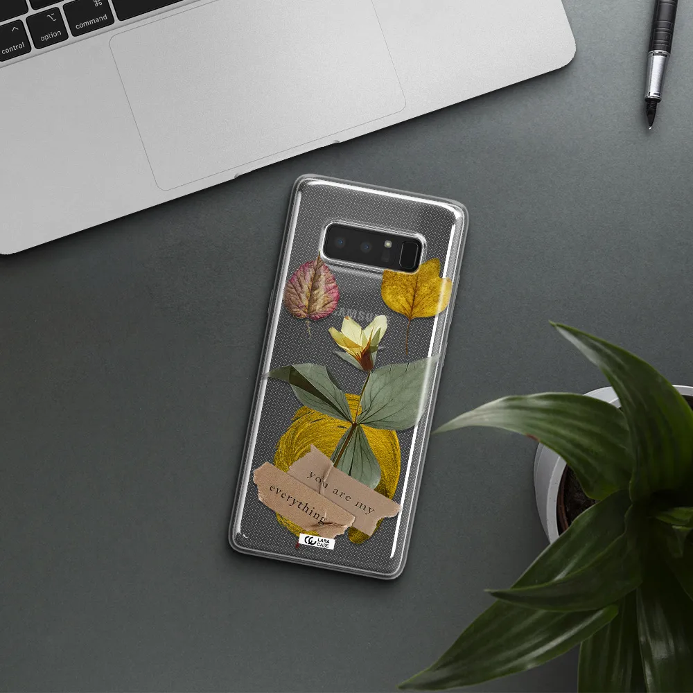 A Flower With Leaves And A Box Samsung Note 8 Clear Tpu Case