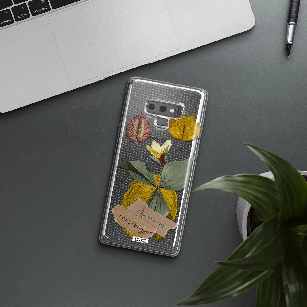 A Flower With Leaves And A Box Samsung Note 9 Clear Tpu Case