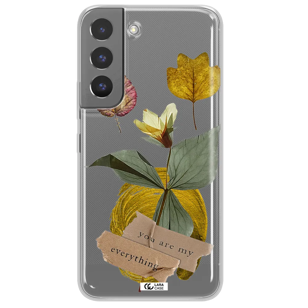 A Flower With Leaves And A Box Samsung S 22 Clear Tpu Case