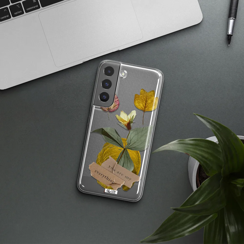 A Flower With Leaves And A Box Samsung S 22 Clear Tpu Case
