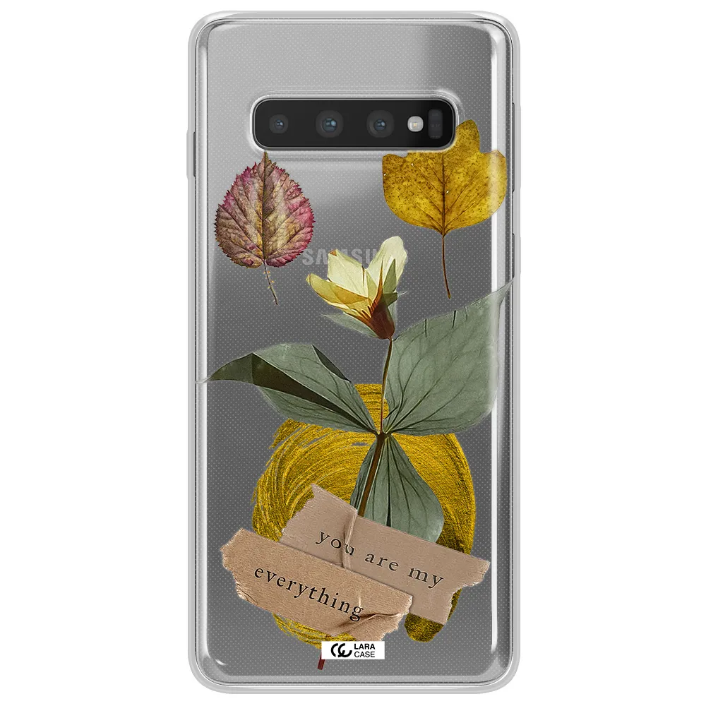 A Flower With Leaves And A Box Samsung S10 Clear Tpu Case