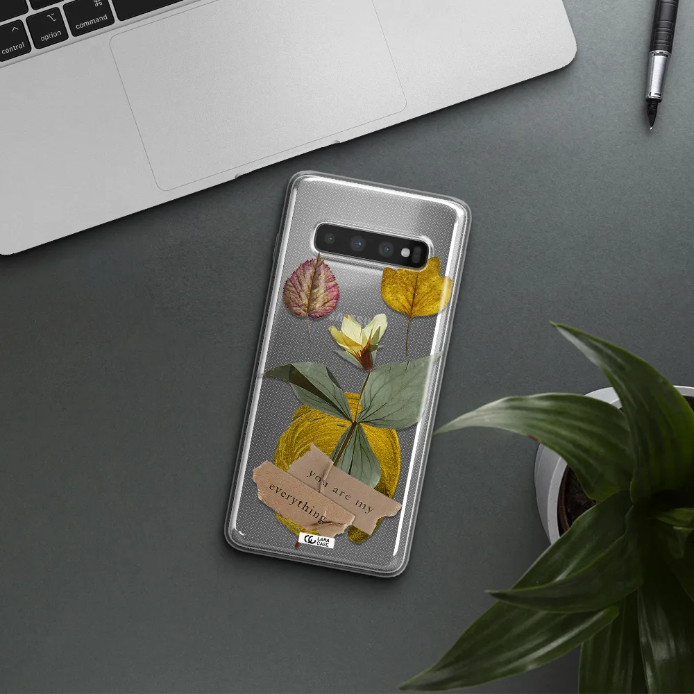 A Flower With Leaves And A Box Samsung S10 Clear Tpu Case