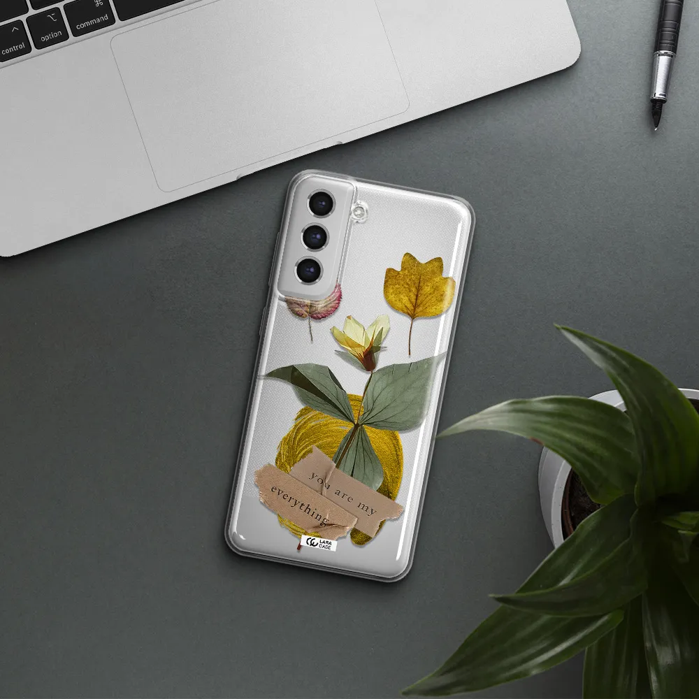 A Flower With Leaves And A Box Samsung S21 Fe Clear Tpu Case