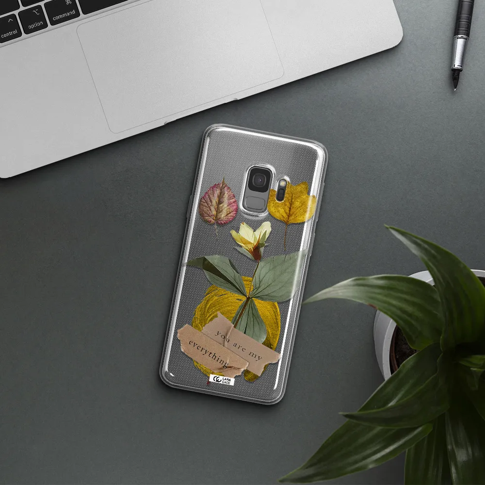 A Flower With Leaves And A Box Samsung S9 Clear Tpu Case