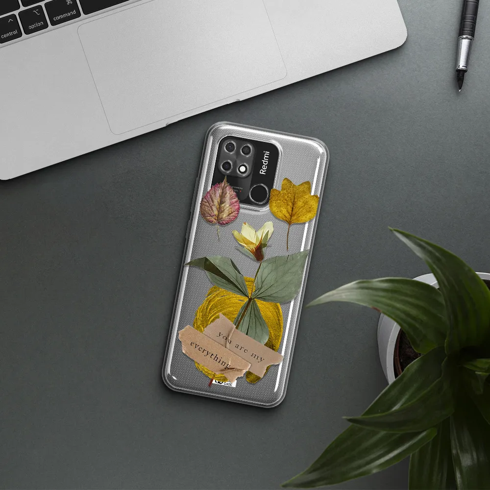 A Flower With Leaves And A Box Xiaomi Redmi 10C Clear Tpu Case