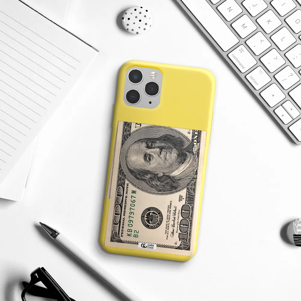 a close-up of a money bill Apple iPhone 11 pro max Silicone canary yellow Case