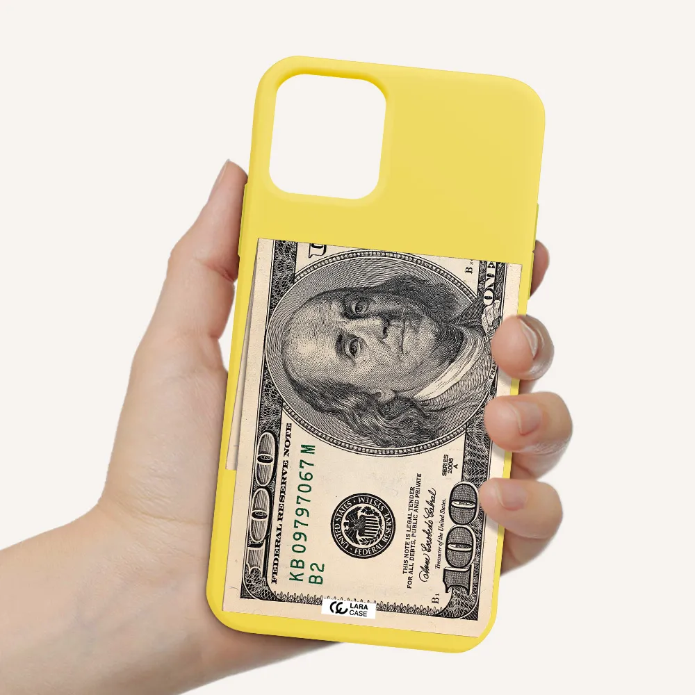 a close-up of a money bill Apple iPhone 11 pro Silicone canary yellow Case