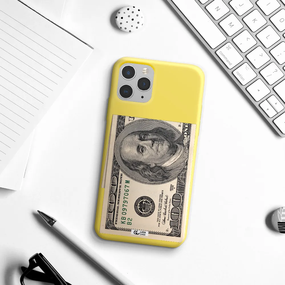 a close-up of a money bill Apple iPhone 11 pro Silicone canary yellow Case