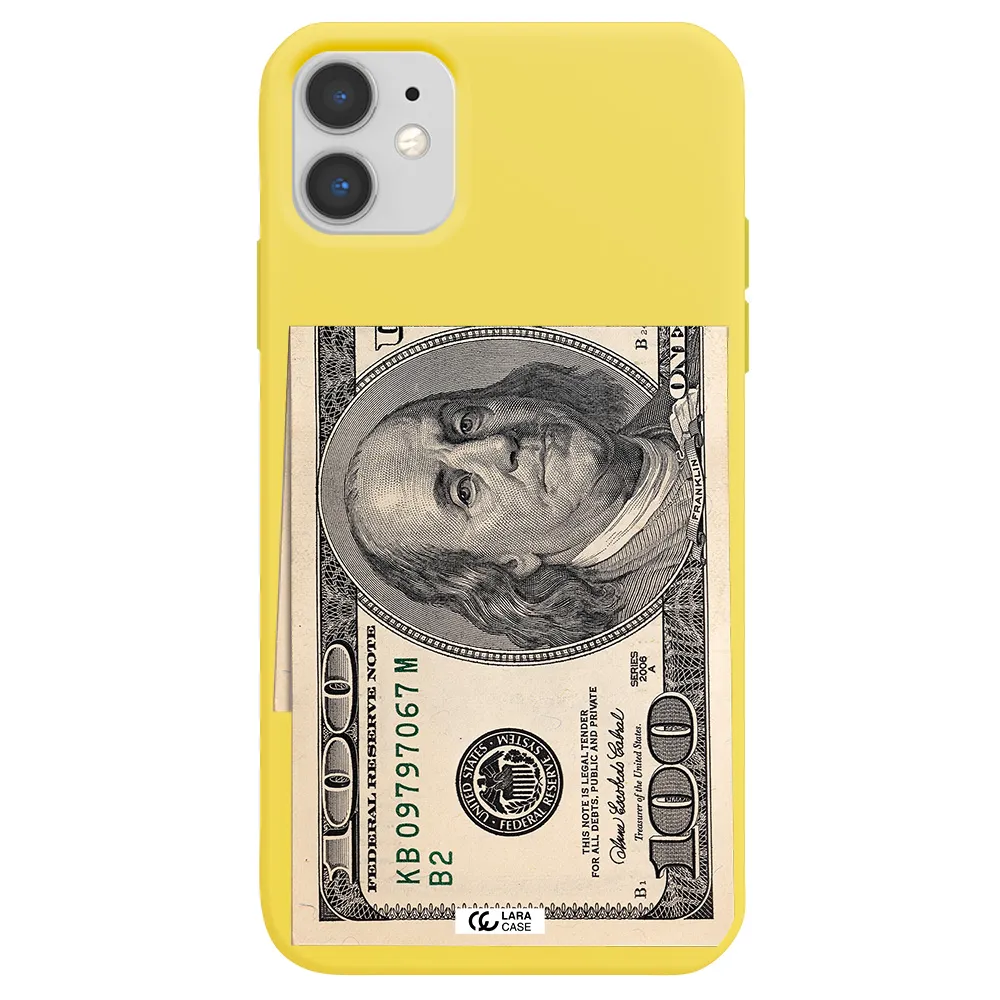 a close-up of a money bill Apple iPhone 11 Silicone canary yellow Case