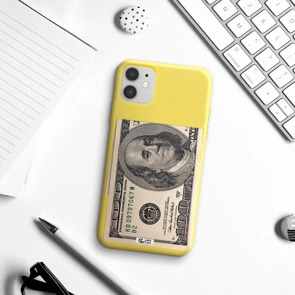 a close-up of a money bill Apple iPhone 11 Silicone canary yellow Case