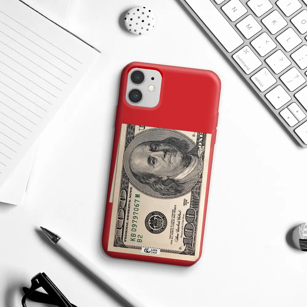 a close-up of a money bill Apple iPhone 11 Silicone Imperial Red Case