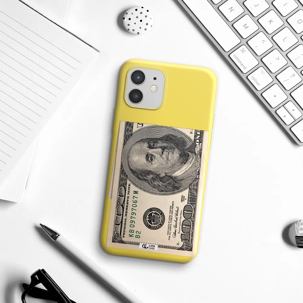 a close-up of a money bill Apple iPhone 12 mini Silicone canary yellow Case