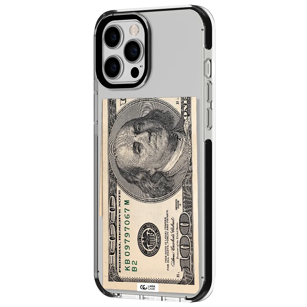 a close-up of a money bill Apple iPhone 12 pro max impact black border Case
