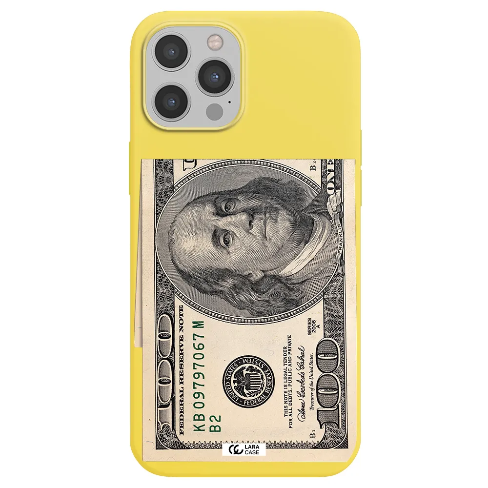 a close-up of a money bill Apple iPhone 12 pro Silicone canary yellow Case