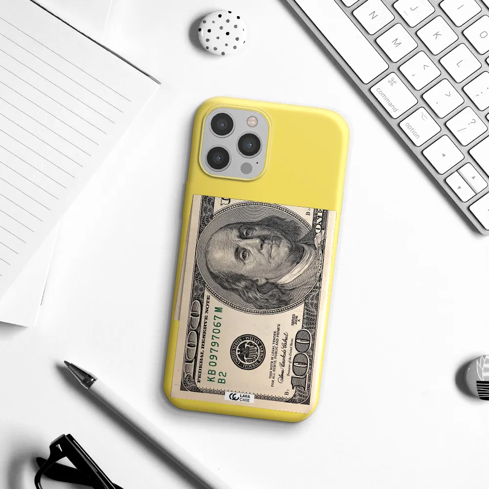 a close-up of a money bill Apple iPhone 12 pro Silicone canary yellow Case
