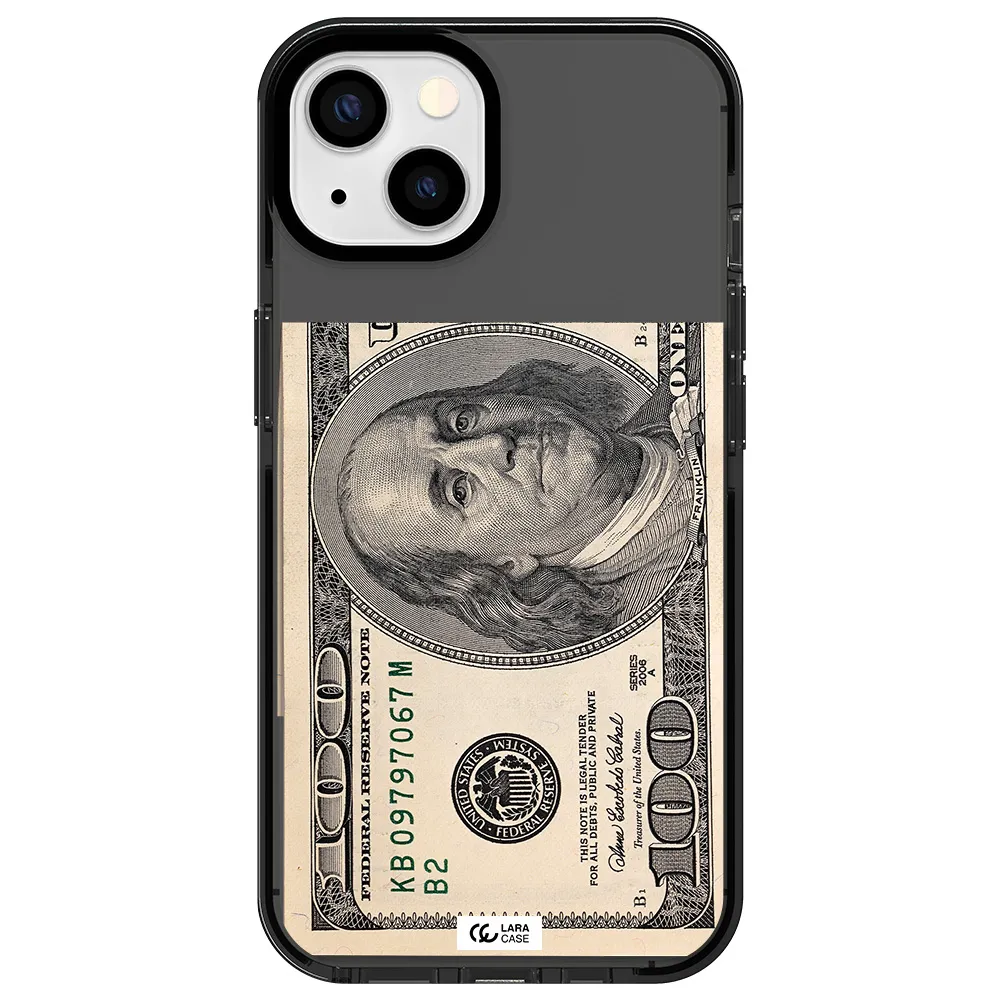 a close-up of a money bill Apple iPhone 13 impact Smoke Black Case