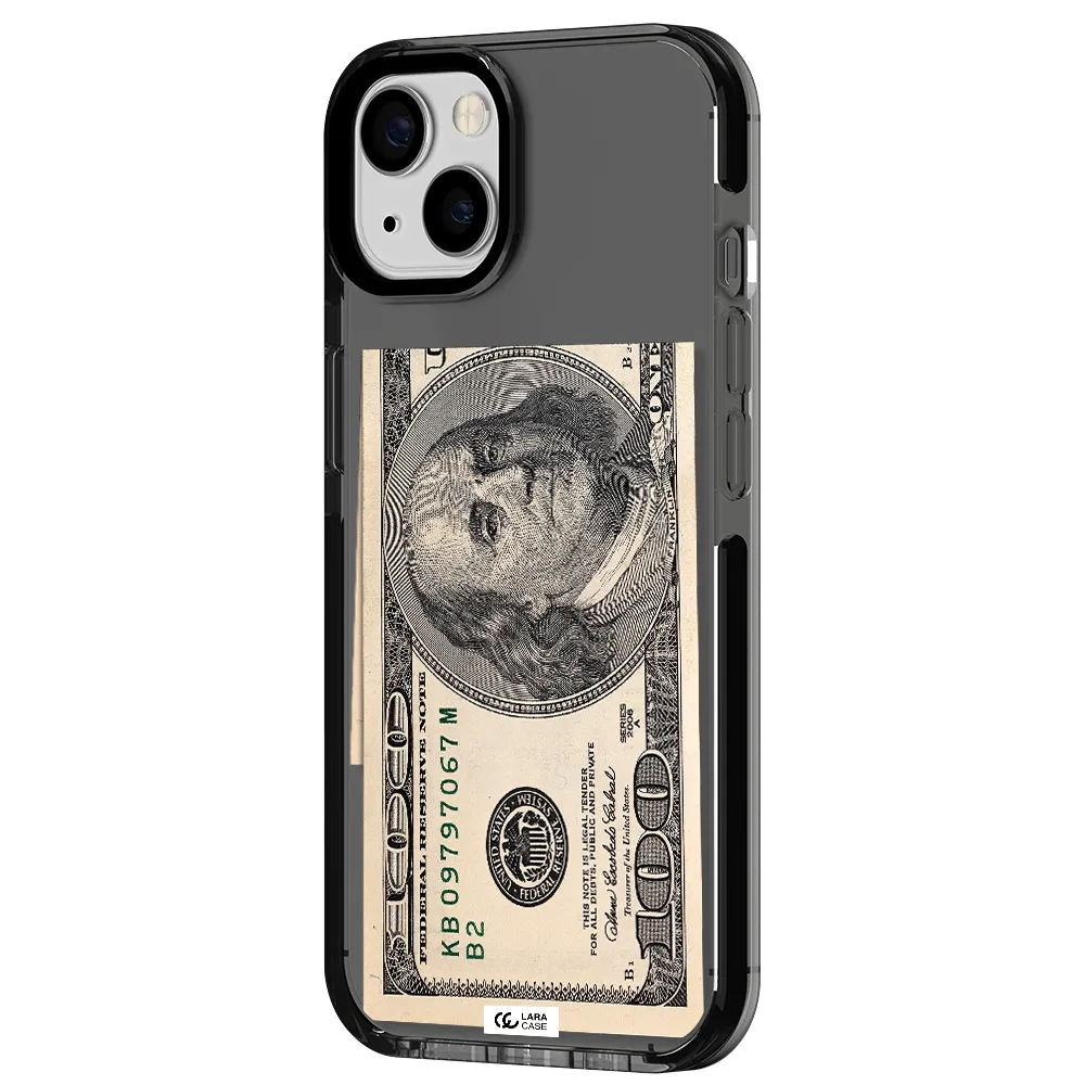 a close-up of a money bill Apple iPhone 13 impact Smoke Black Case