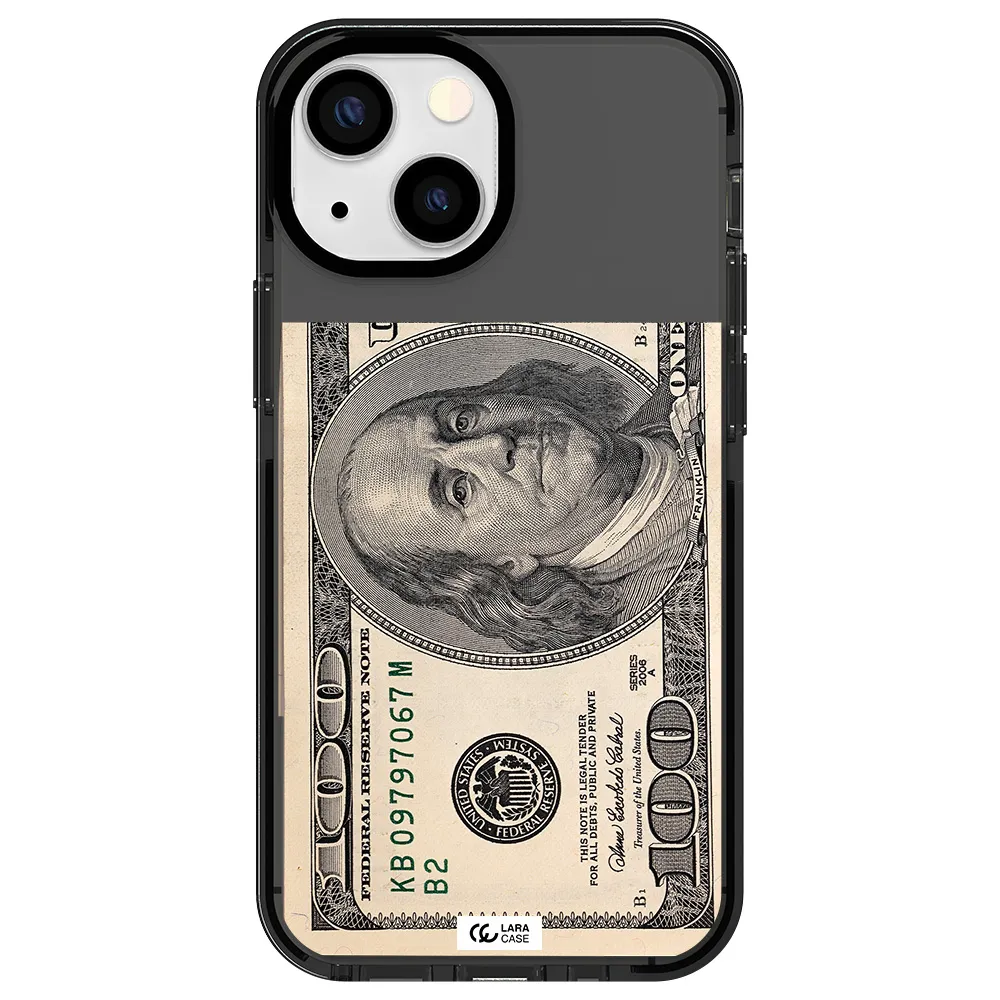 a close-up of a money bill Apple iPhone 13 mini impact Smoke Black Case