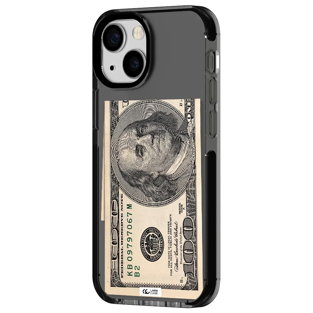 a close-up of a money bill Apple iPhone 13 mini impact Smoke Black Case