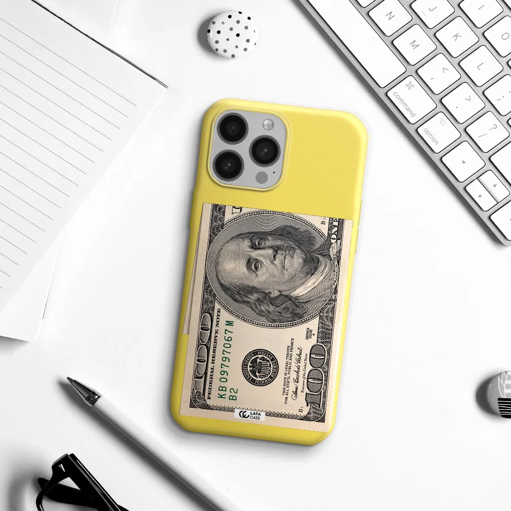a close-up of a money bill Apple iPhone 13 Pro Max Silicone canary yellow Case