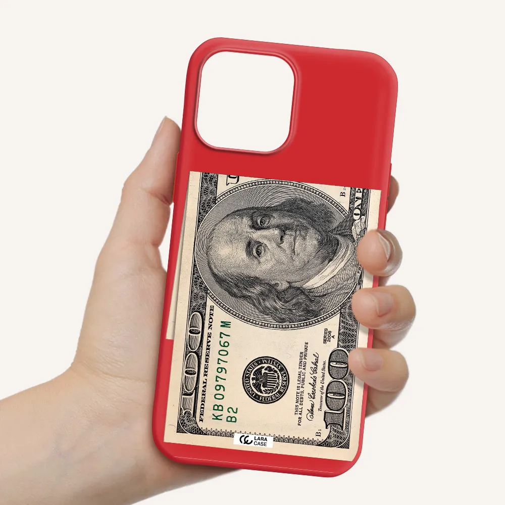 a close-up of a money bill Apple iPhone 13 Pro Max Silicone Imperial Red Case