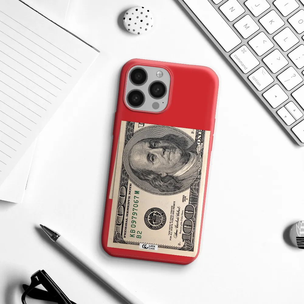 a close-up of a money bill Apple iPhone 13 Pro Silicone Imperial Red Case