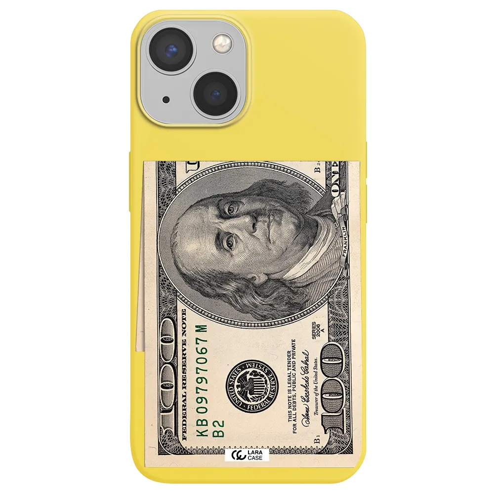 a close-up of a money bill Apple iPhone 13 Silicone canary yellow Case