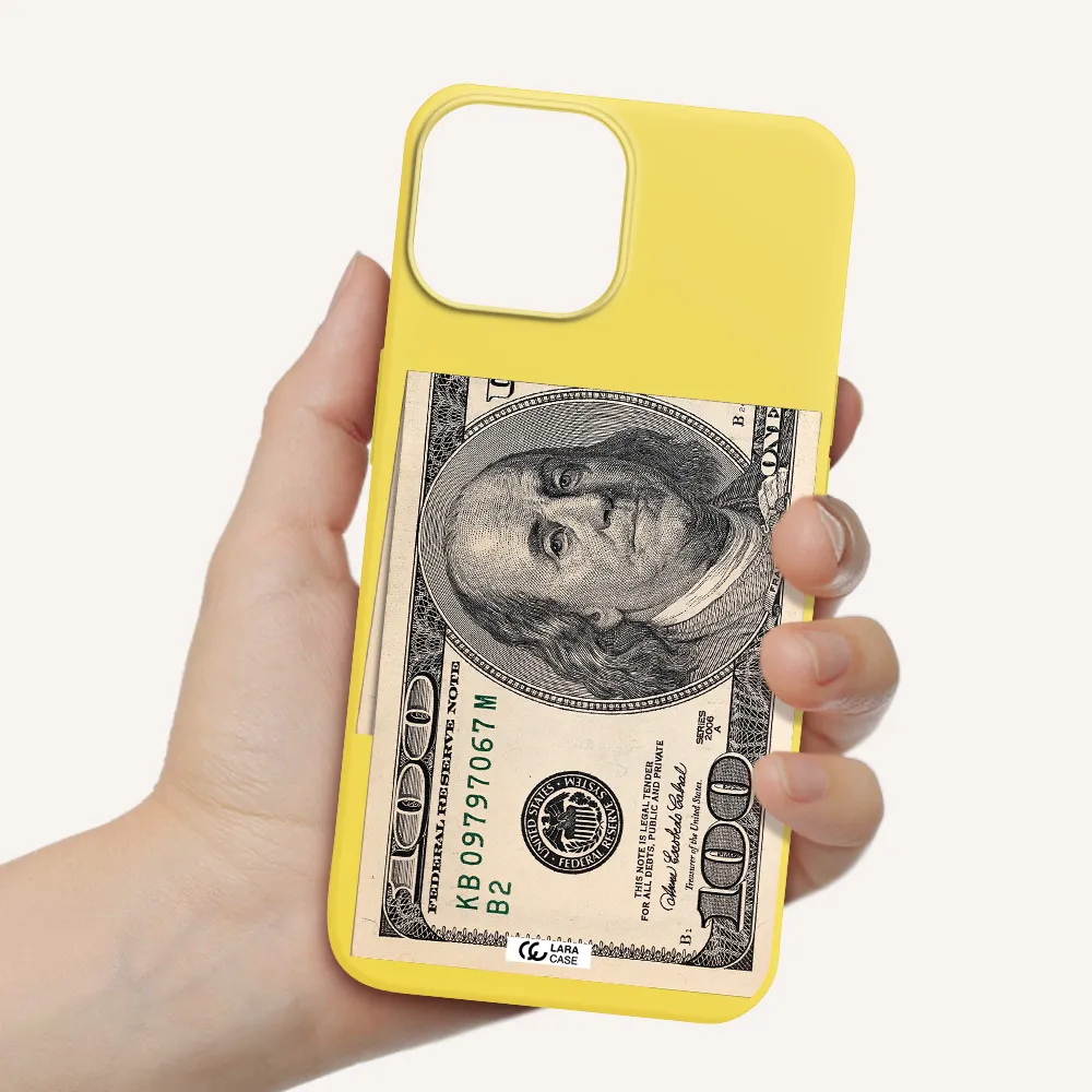 a close-up of a money bill Apple iPhone 13 Silicone canary yellow Case