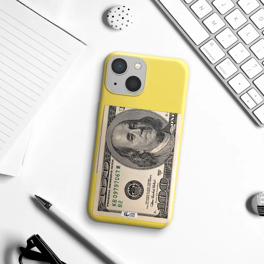 a close-up of a money bill Apple iPhone 13 Silicone canary yellow Case
